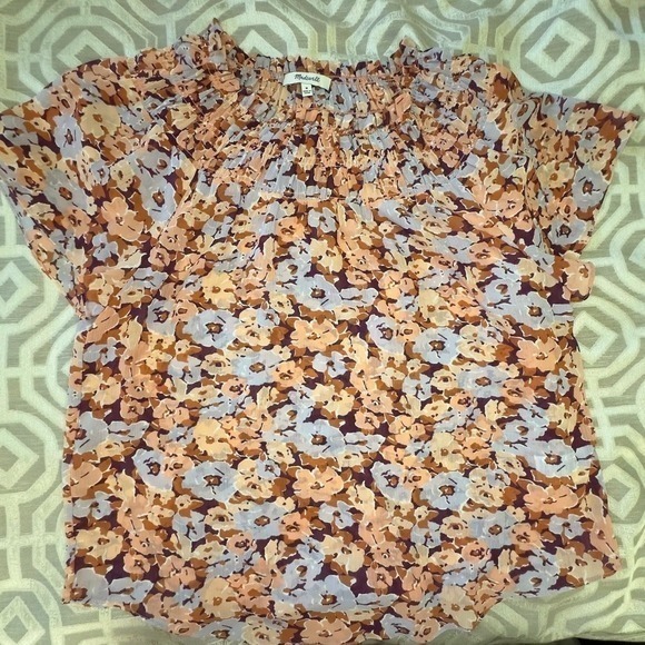 Madewell size M Smocked Mockneck Top in Floral Breeze - Picture 7 of 11